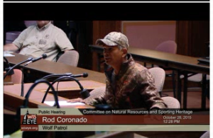 Rod Coronado testifying as seen on WisEye.org.